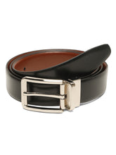 Load image into Gallery viewer, Teakwood Men's Premium Genuine Leather 2-in-1 Reversible Belt | Black &amp; Brown Natural Grain Leather Finish |Silver  Classic Tapered Pin Buckle | Adjustable 35 mm Dress Belt for Formal, Casual, Office &amp; Business Wear
