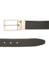 Load image into Gallery viewer, Teakwood Men's Premium Genuine Leather 2-in-1 Reversible Belt | Black &amp; Brown Natural Grain Leather Finish | Silver Slim Frame Pin Buckle | Adjustable 35 mm Dress Belt for Formal, Casual, Office &amp; Business Wear
