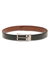 Load image into Gallery viewer, Teakwood Men's Premium Genuine Leather 2-in-1 Reversible Belt |  Black &amp; Brown Fine Leather Finish |  Nickle Black   Rounded Rectangular Pin Buckle | Adjustable 35 mm Dress Belt for Formal, Casual, Office &amp; Business Wear

