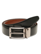 Load image into Gallery viewer, Teakwood Men's Premium Genuine Leather 2-in-1 Reversible Belt |  Black &amp; Brown Fine Leather Finish |  Nickle Black   Rounded Rectangular Pin Buckle | Adjustable 35 mm Dress Belt for Formal, Casual, Office &amp; Business Wear
