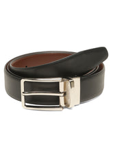 Load image into Gallery viewer, Teakwood Men's Premium Genuine Leather 2-in-1 Reversible Belt | Black &amp; Brown Natural Grain Leather Finish |Silver Linear Edge Pin Buckle | Adjustable 35 mm Dress Belt for Formal, Casual, Office &amp; Business Wear
