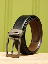 Load image into Gallery viewer, Teakwood Men's Premium Genuine Leather 2-in-1 Reversible Belt | Black &amp; Brown Pebble Grain Leather Finish | Nickel Black Rounded Rectangle Pin Buckle | Adjustable 35 mm Dress Belt for Formal, Casual, Office &amp; Business Wear
