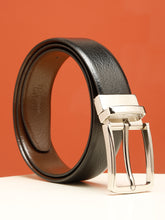 Load image into Gallery viewer, Teakwood Men's Premium Genuine Leather 2-in-1 Reversible Belt | Black &amp; Brown Pebble Grain Leather Finish | Silver Vector Pin Buckle | Adjustable 35 mm Dress Belt for Formal, Casual, Office &amp; Business Wear
