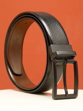 Load image into Gallery viewer, Teakwood Men's Premium Genuine Leather 2-in-1 Reversible Belt | Black &amp; Brown Pebble Grain Leather Finish | Matte Black Refined Slim Frame Pin Buckle | Adjustable 35 mm Dress Belt for Formal, Casual, Office &amp; Business Wear

