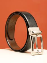 Load image into Gallery viewer, Teakwood Men's Premium Genuine Leather 2-in-1 Reversible Belt | Black &amp; Brown Pebble Grain Leather Finish | Silver Refined Slim Frame Pin Buckle | Adjustable 35 mm Dress Belt for Formal, Casual, Office &amp; Business Wear
