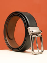 Load image into Gallery viewer, Teakwood Men's Premium Genuine Leather 2-in-1 Reversible Belt | Black &amp; Brown Crosshatch Textured Finish | Nickle Black Radius Pin Buckle | Adjustable 35 mm Dress Belt for Formal, Casual, Office &amp; Business Wear
