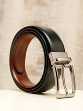 Load image into Gallery viewer, Teakwood Men's Premium Genuine Leather 2-in-1 Reversible Belt | Black &amp; Brown Fine Leather Finish |Nickle Black Linear Pin Buckle | Adjustable 35 mm Dress Belt for Formal, Casual, Office &amp; Business Wear
