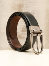 Load image into Gallery viewer, Teakwood Men's Premium Genuine Leather 2-in-1 Reversible Belt | Black &amp; Brown Crosshatch Textured Leather | Nickal Black Rectangular Pin Buckle | Adjustable 35 mm Dress Belt for Formal, Casual, Office &amp; Business Wear
