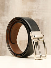 Load image into Gallery viewer, Teakwood Men's Premium Genuine Leather 2-in-1 Reversible Belt | Black &amp; Brown Natural Grain Leather Finish | Nickel Black Classic Edge Pin Buckle | Adjustable 35 mm Dress Belt for Formal, Casual, Office &amp; Business Wear
