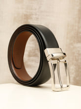 Load image into Gallery viewer, Teakwood Men's Premium Genuine Leather 2-in-1 Reversible Belt | Black &amp; Brown Crosshatch Textured Finish | Silver Vector Pin Buckle | Adjustable 35 mm Dress Belt for Formal, Casual, Office &amp; Business Wear
