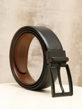 Load image into Gallery viewer, Teakwood Men's Premium Genuine Leather 2-in-1 Reversible Belt | Black &amp; Brown Crosshatch Textured Leather | Black Rectangular Pin Buckle | Adjustable 35 mm Dress Belt for Formal, Casual, Office &amp; Business Wear
