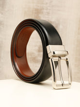 Load image into Gallery viewer, Teakwood Men's Premium Genuine Leather 2-in-1 Reversible Belt | Black &amp; Brown Natural Grain Leather Finish |Silver  Classic Tapered Pin Buckle | Adjustable 35 mm Dress Belt for Formal, Casual, Office &amp; Business Wear
