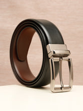 Load image into Gallery viewer, Teakwood Men's Premium Genuine Leather 2-in-1 Reversible Belt | Black &amp; Brown Natural Grain Leather Finish | Nickel Black Classic Edge Pin Buckle | Adjustable 35 mm Dress Belt for Formal, Casual, Office &amp; Business Wear
