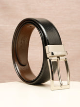 Load image into Gallery viewer, Teakwood Men's Premium Genuine Leather 2-in-1 Reversible Belt | Black &amp; Brown Natural Grain Leather Finish |Silver  Classic Tapered Pin Buckle | Adjustable 35 mm Dress Belt for Formal, Casual, Office &amp; Business Wear
