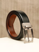 Load image into Gallery viewer, Teakwood Men's Premium Genuine Leather 2-in-1 Reversible Belt |  Black &amp; Brown Fine Leather Finish |  Nickle Black   Rounded Rectangular Pin Buckle | Adjustable 35 mm Dress Belt for Formal, Casual, Office &amp; Business Wear
