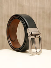 Load image into Gallery viewer, Teakwood Men's Premium Genuine Leather 2-in-1 Reversible Belt | Black &amp; Brown Natural Grain Leather Finish |Nickel Black Classic Tapered Pin Buckle | Adjustable 35 mm Dress Belt for Formal, Casual, Office &amp; Business Wear

