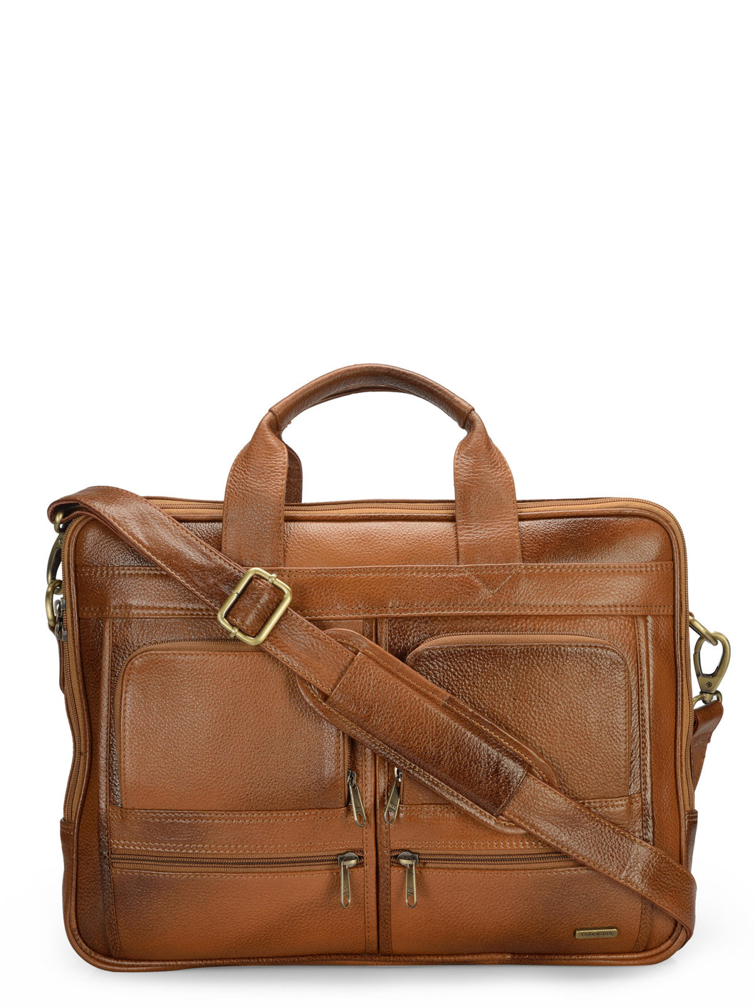 Teakwood Genuine Men Tan Brown Leather Laptop Bag