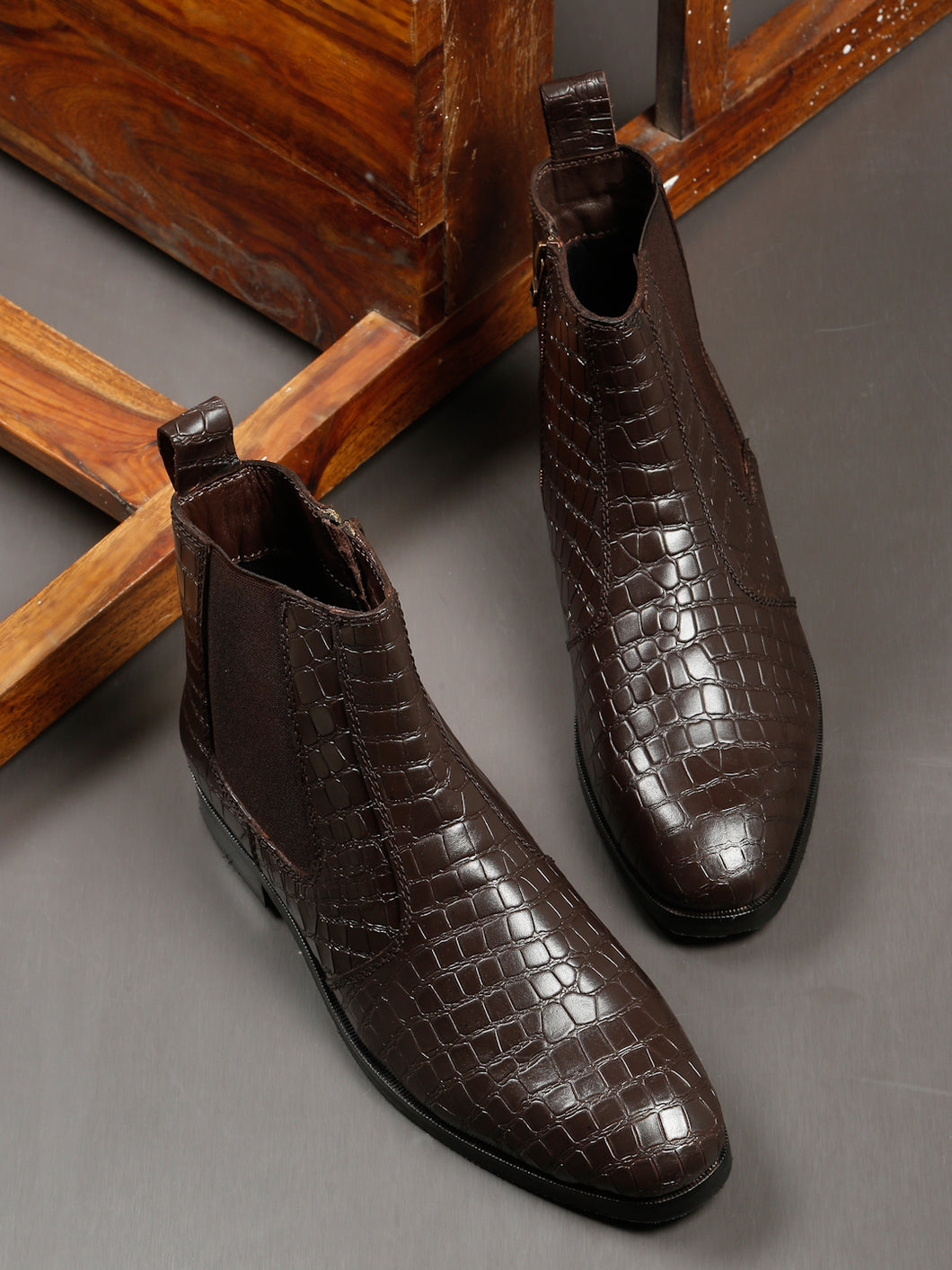 Men's Croco-Textured Leather Chelsea Boots