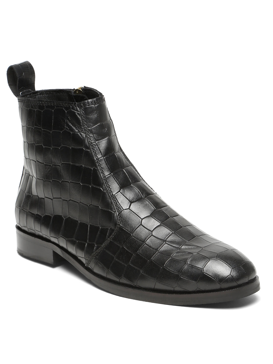 Men's Croco-Textured Leather Chelsea Boots with Side Zipper – Teakwood ...