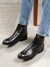 Load image into Gallery viewer, Men&#39;s Croco-Textured Leather Chelsea Boots with Side Zipper
