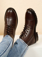 Load image into Gallery viewer, Men's Leather Combat Boots with Side Zipper
