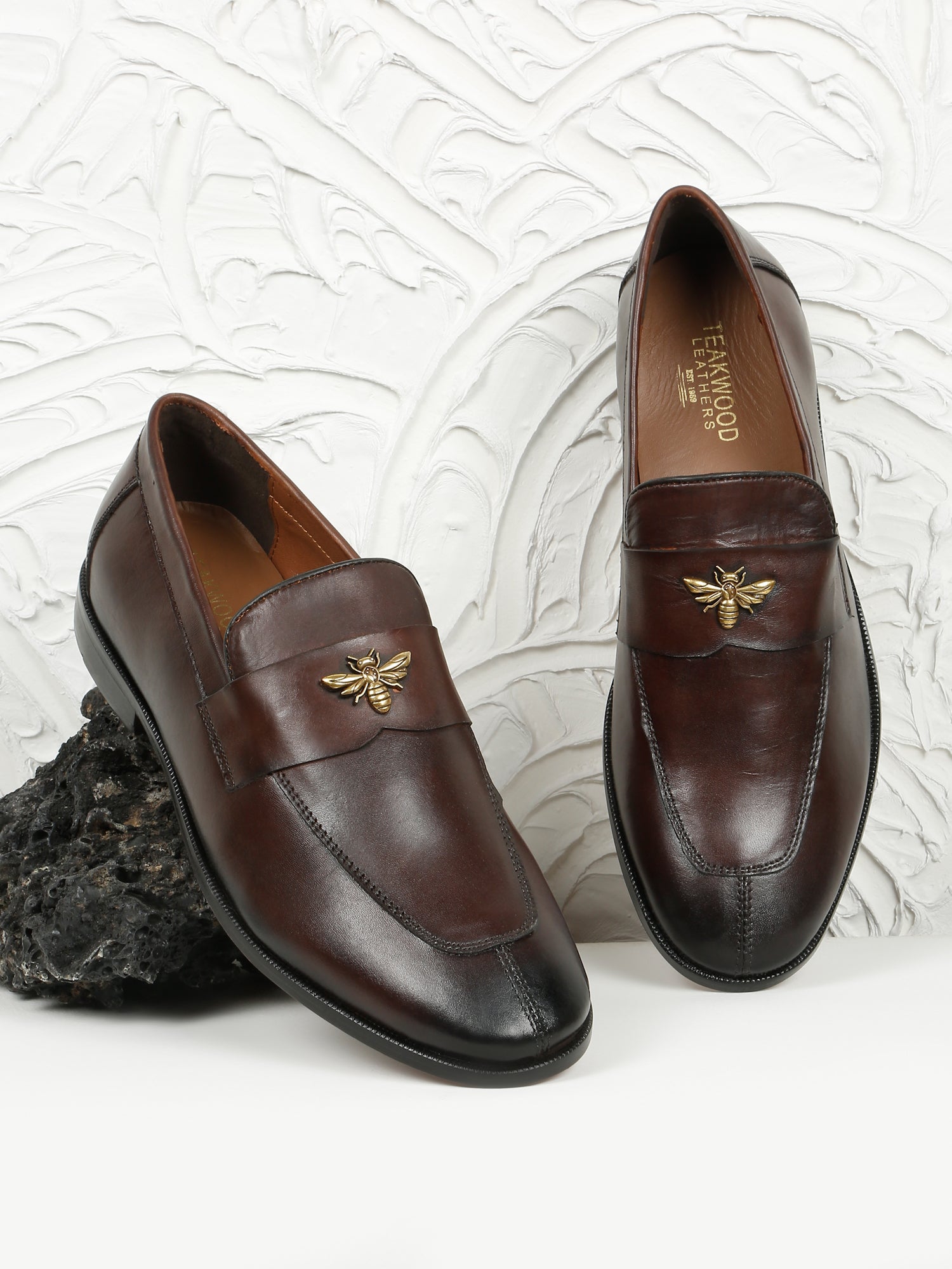 Leather Loafer Bee Loafer Men's Leather Loafers With Embellished