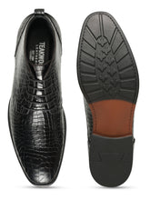 Load image into Gallery viewer, Men's Black Crocodile-Textured Formal Lace-Up Boots
