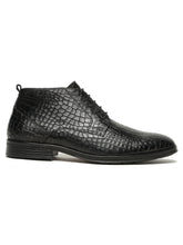 Load image into Gallery viewer, Men's Black Crocodile-Textured Formal Lace-Up Boots
