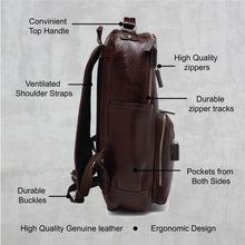 Load image into Gallery viewer, Teakwood Unisex Genuine Leather Dark Brown textured Backpack||Unisex Laptop Bag/Backpack
