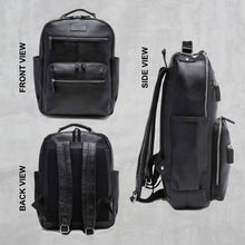 Load image into Gallery viewer, Teakwood Unisex Genuine Leather Black textured Backpack||Unisex Laptop Bag/Backpack
