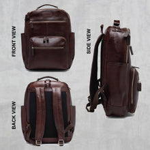 Load image into Gallery viewer, Teakwood Unisex Genuine Leather Dark Brown textured Backpack||Unisex Laptop Bag/Backpack
