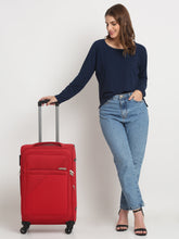 Load image into Gallery viewer, Teakwood Leather Red Solid Soft Sided  Trolley Bag
