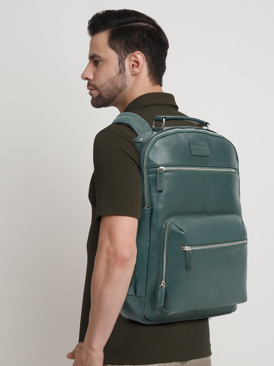 Green Leather Backpack for Men – Durable Versatile Teakwood