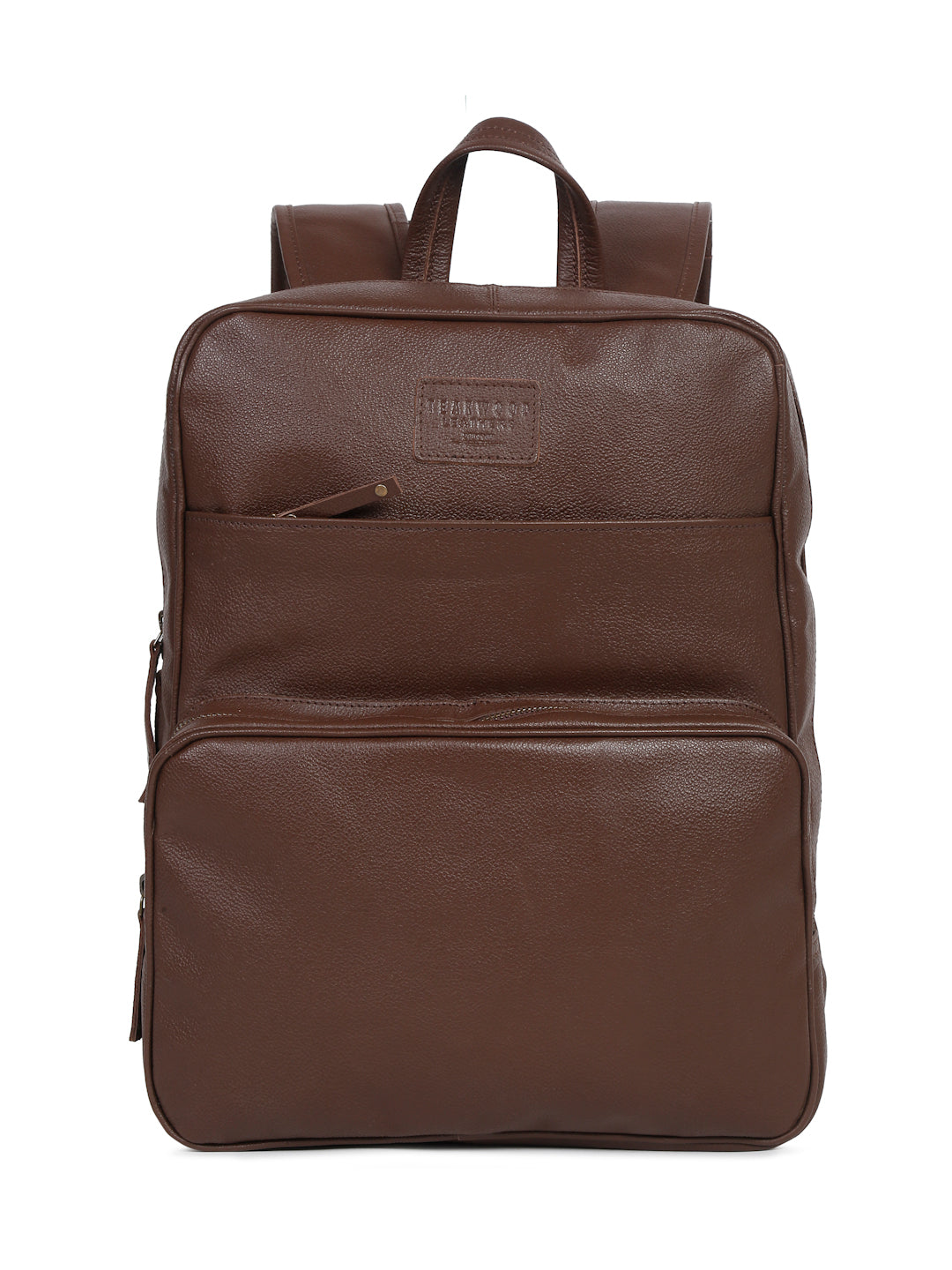 Brown Solid Leather Backpack