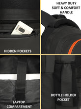 Load image into Gallery viewer, Teakwood Black Unisex Backpack with Multiple Compartments, Adjustable Padded Shoulder Straps &amp; Travel-Friendly Trolley Sleeve for Office, College &amp; Travel
