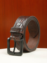 Load image into Gallery viewer, Men's Textured Brown Leather Casual Belt With Black Buckle
