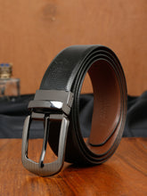 Load image into Gallery viewer, Men&#39;s Texture Formal Reversiable Black &amp; Brown Leather Belt
