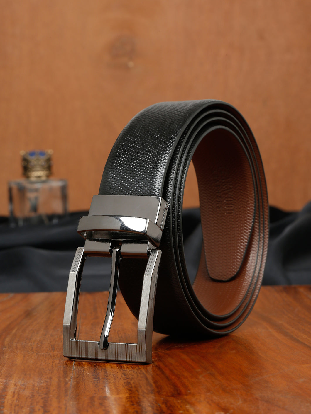 Men's Texture Formal Reversiable Black & Brown Leather Belt