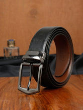 Load image into Gallery viewer, Men&#39;s Texture Formal Reversiable Black &amp; Brown Leather Belt
