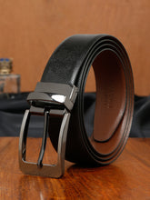 Load image into Gallery viewer, Men&#39;s Texture Formal Reversiable Black &amp; Brown Leather Belt
