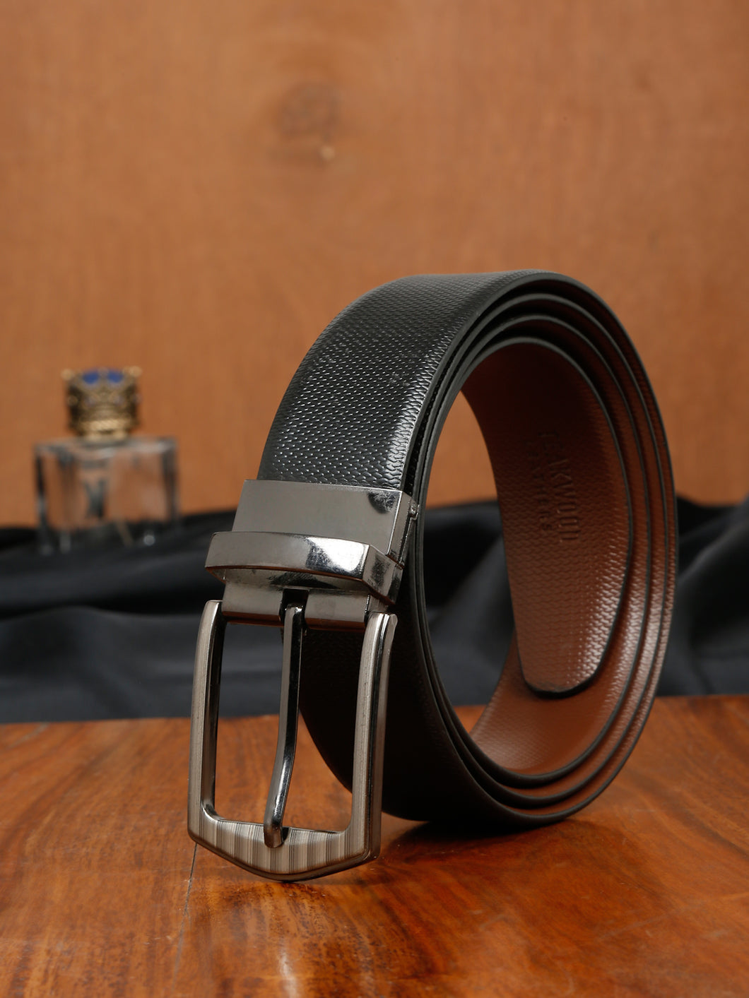 Men's Texture Formal Reversiable Black & Brown Leather Belt