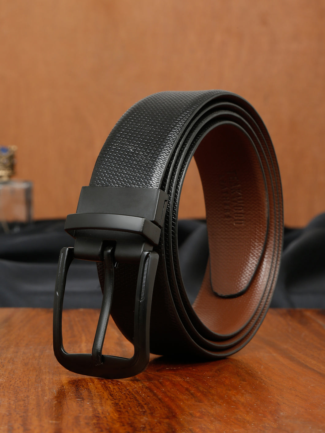 Men's Texture Formal Reversiable Black & Brown Leather Belt