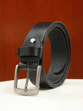 Load image into Gallery viewer, Men's Black Casual Solid Leather Belt with Silver Buckle
