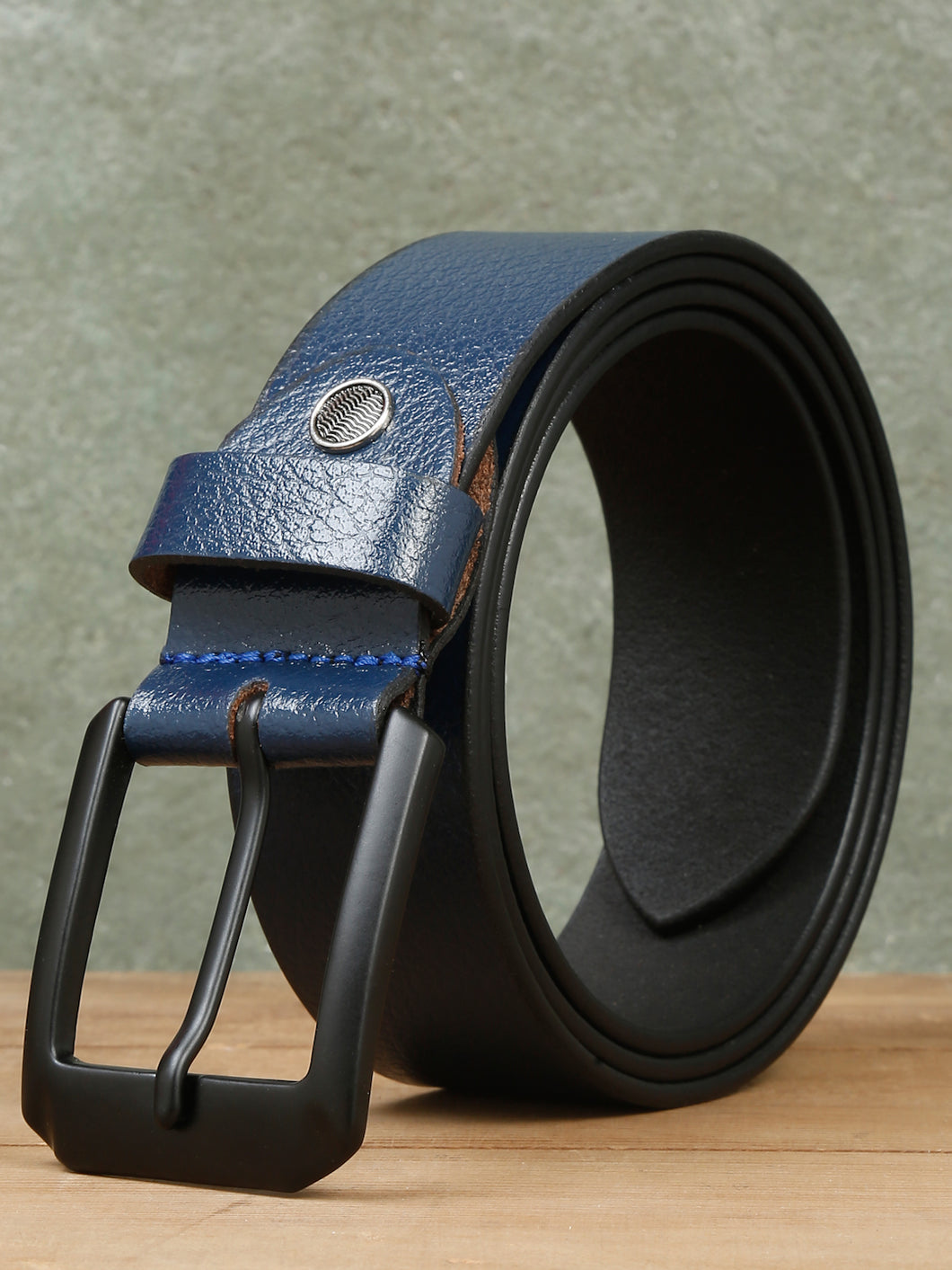 Men Vintage Blue Leather Casual belt
