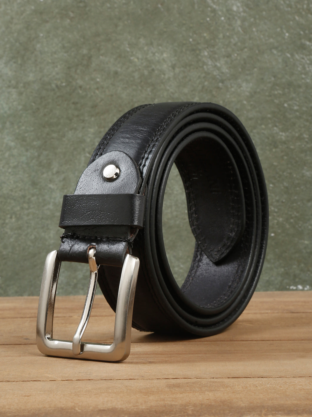 Mens Black Leather Pin-Buckle Casual Belt