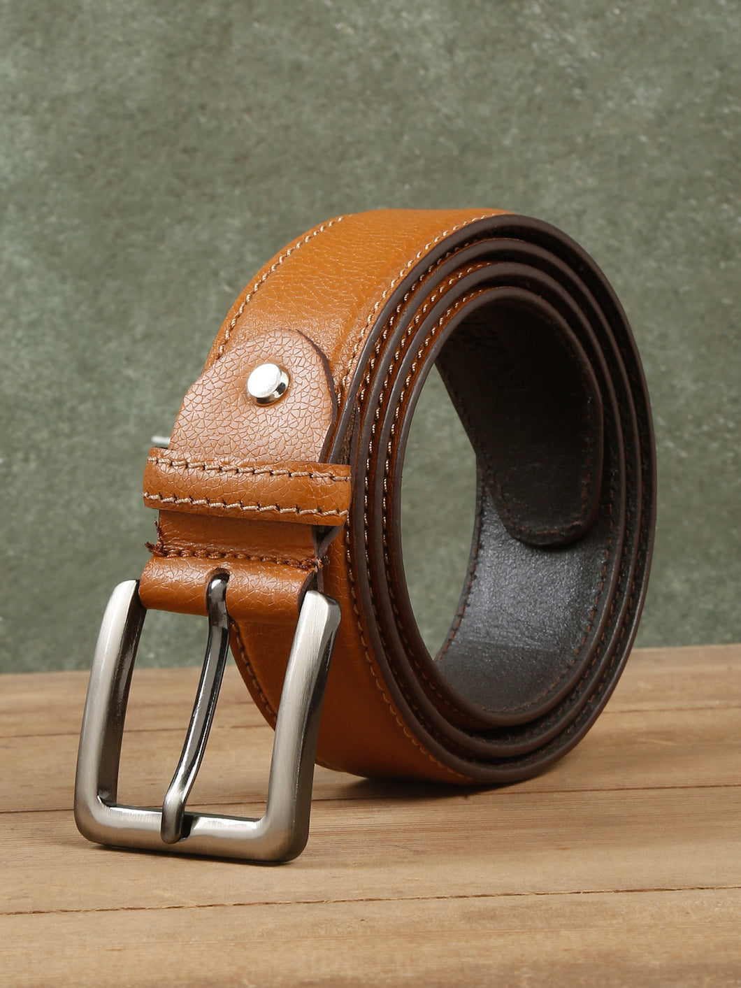 Mens Tan Leather Pin-Buckle Casual Belt