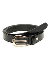 Load image into Gallery viewer, Women's Classic Black Leather Belt with Polished Gold Buckle
