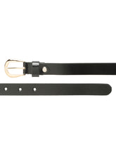 Load image into Gallery viewer, Women's Classic Black Leather Belt with Polished Gold Buckle
