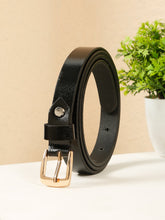 Load image into Gallery viewer, Women's Minimal Black Leather Belt With Golden Buckle
