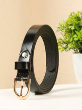 Load image into Gallery viewer, Women's Black Leather Belt with Golden Buckle
